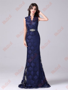 lace flower embroidered evening dress